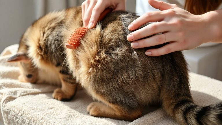 brush cat hips gently