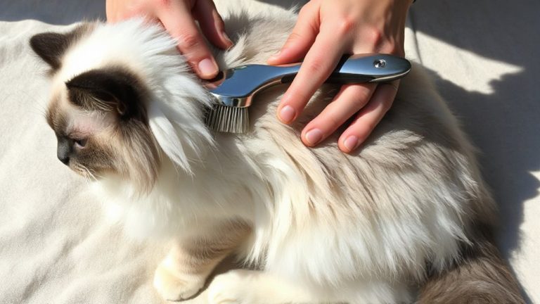 brushing a plush coated ragdoll