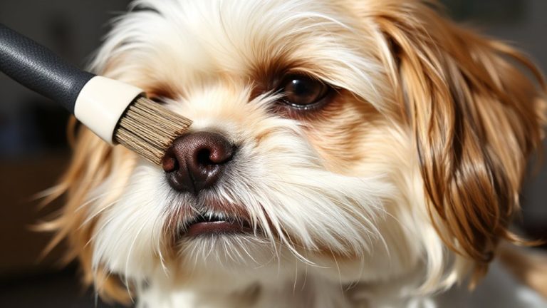 brushing shih tzu feathered face