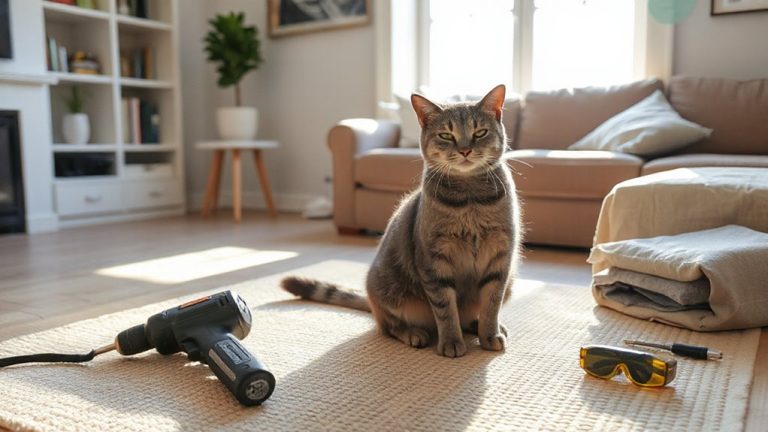 calm cat during repairs