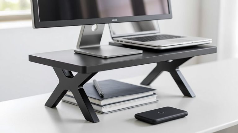desk shelf risers organized