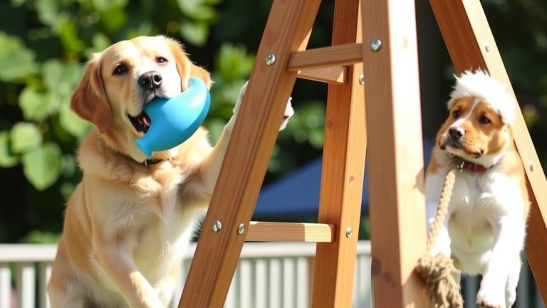dogs climbing ladders with toys