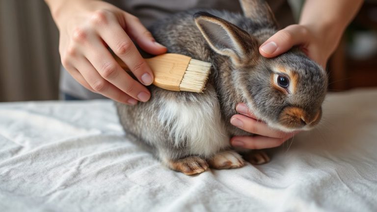 gentle brushing long fur rabbit