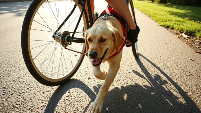 guide dog avoids bicycle wheels