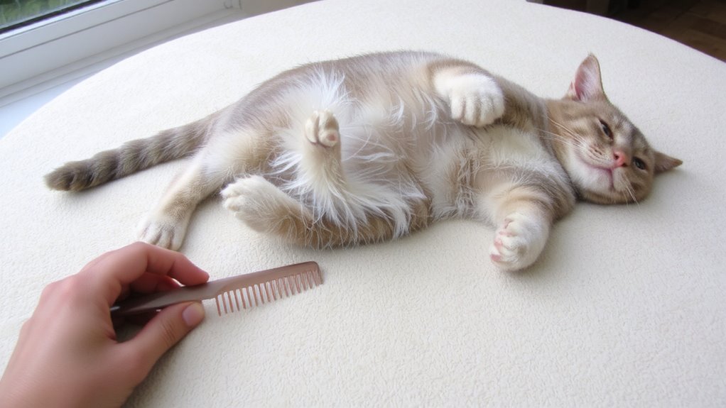side lying cat grooming method